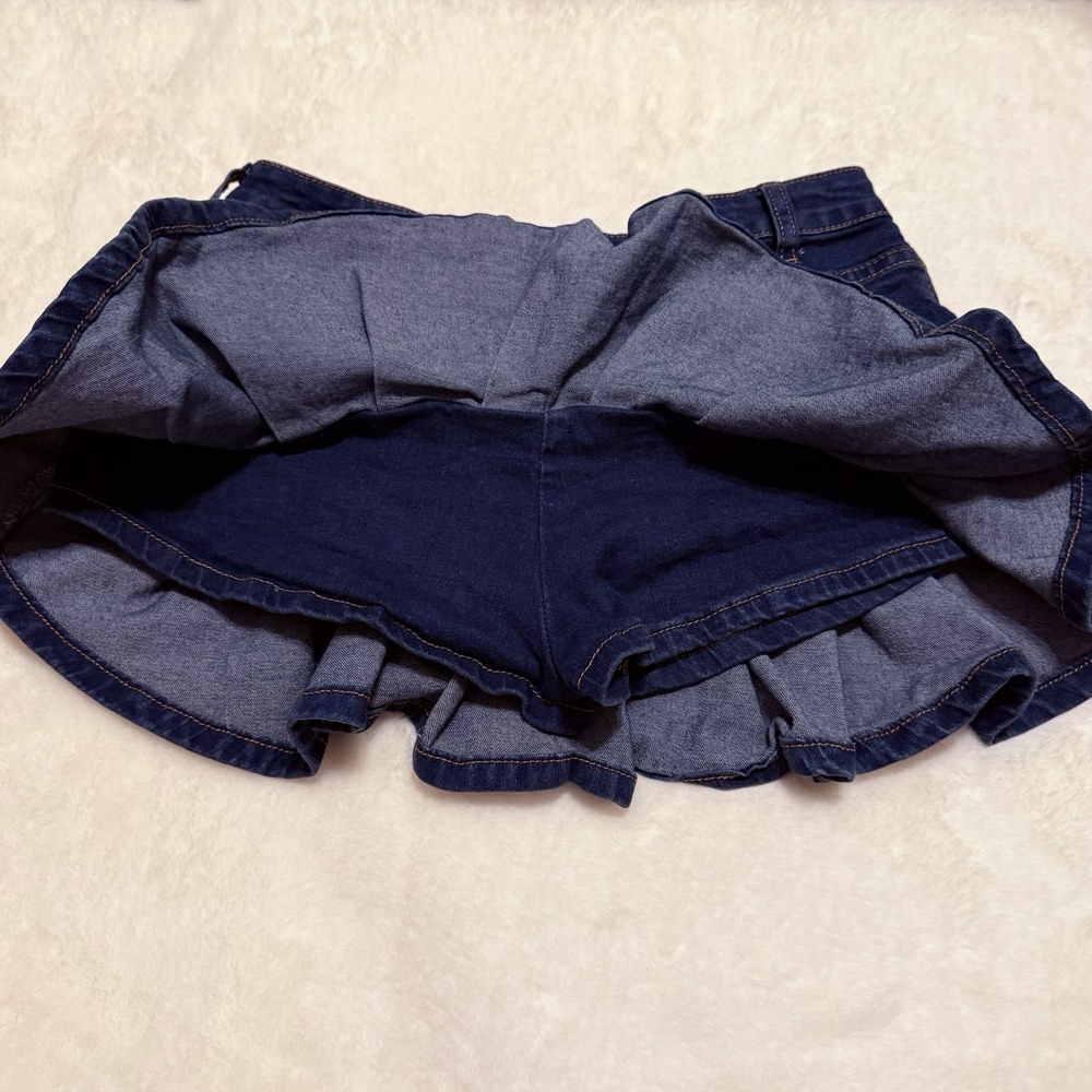 Blue Denim Mini Skirt with Ruffled Hem and Built-In Shorts Size Medium - Picture 5 of 7